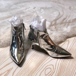 Zara silver kitten heel pointy toe booties sz 7